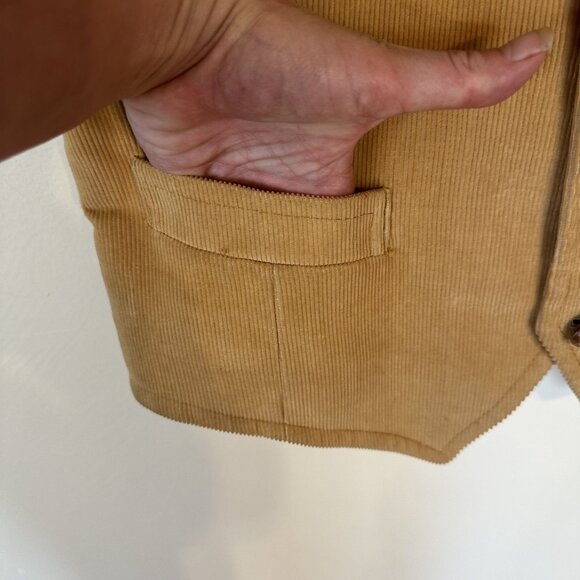 Vintage Corduroy Mens Vest 1970s Tan Satin Back & Button Front Pockets Medium - Picture 7 of 8